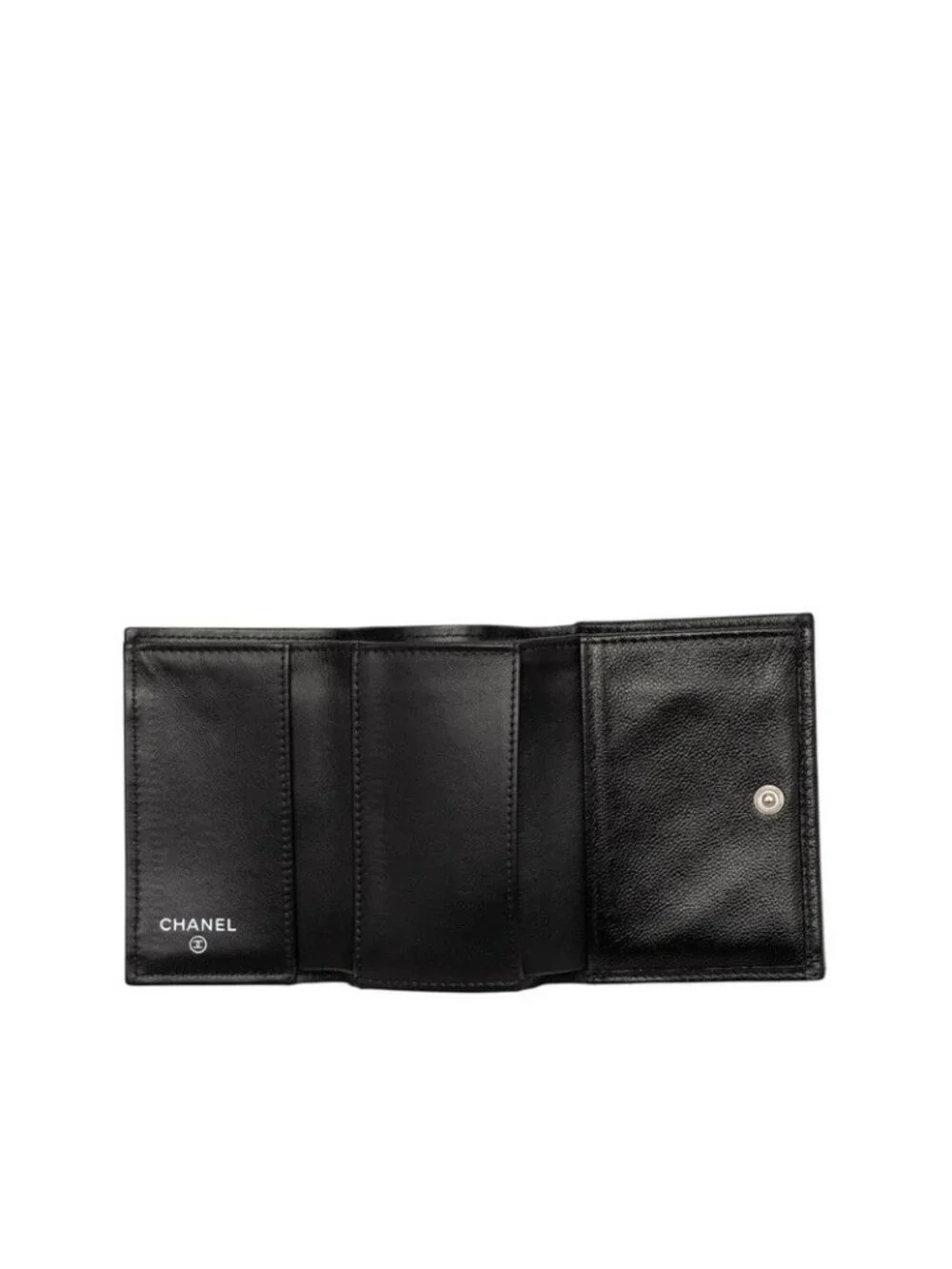 Chanel Boy CC Logo Small Mini Wallet Trifold Flap Black Caviar Leather